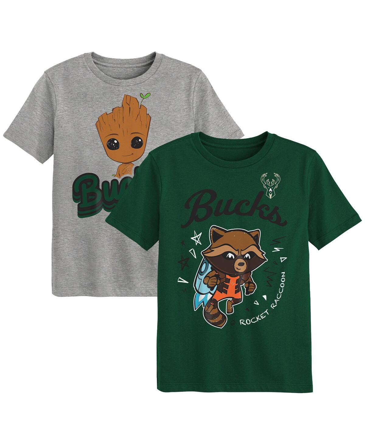 Outerstuff Preschool 2-piece Milwaukee Bucks Guardians Of The Galaxy T-shirt Set In Heather Gray