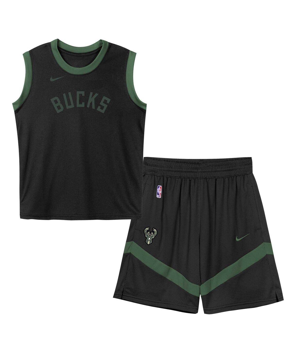 NIKE PRESCHOOL BLACK MILWAUKEE BUCKS MESH TANK TOP AND SHORTS SET 