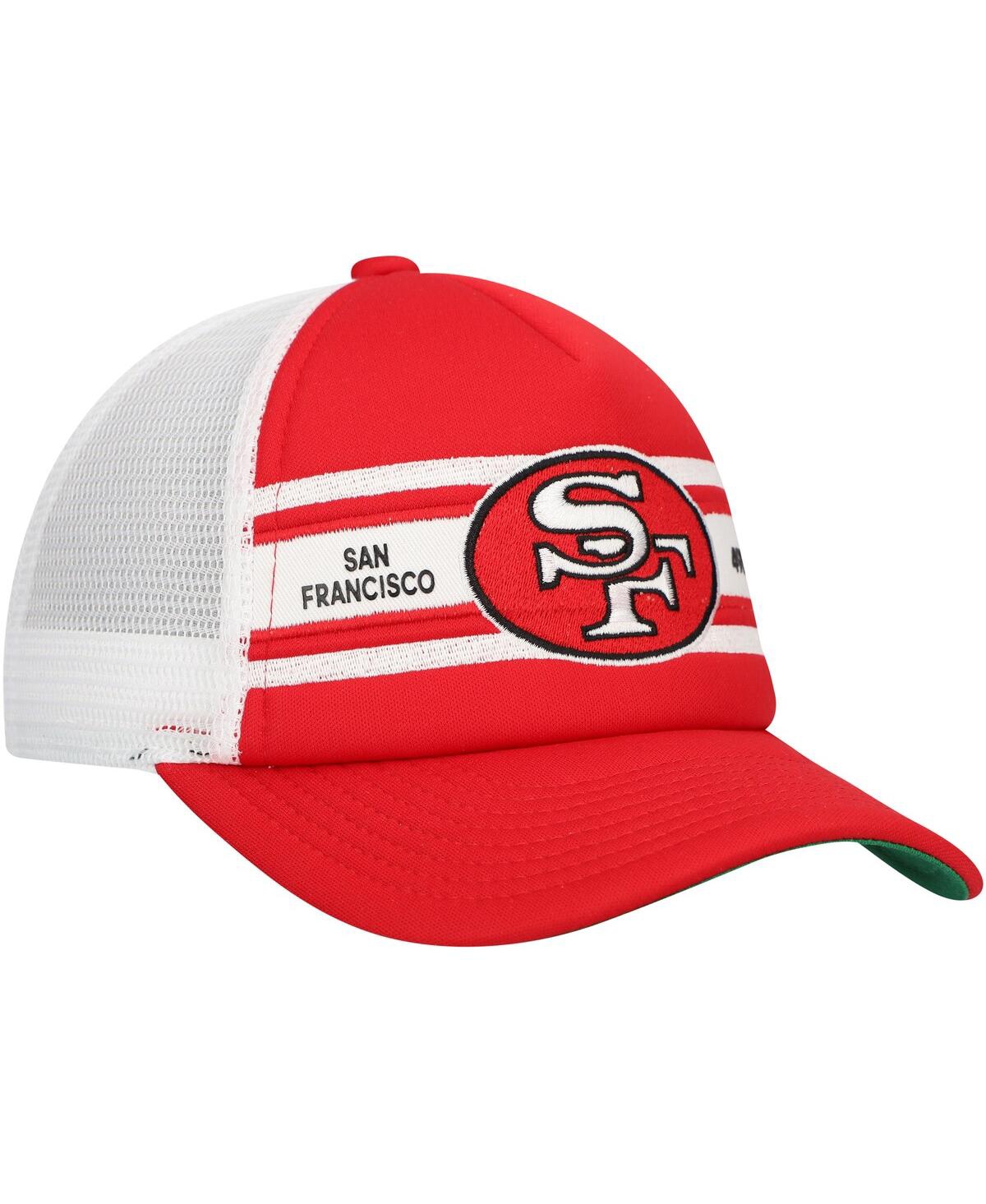 Shop Mitchell & Ness Big Boys And Girls Scarlet San Francisco 49ers Stripe Trucker Adjustable Hat