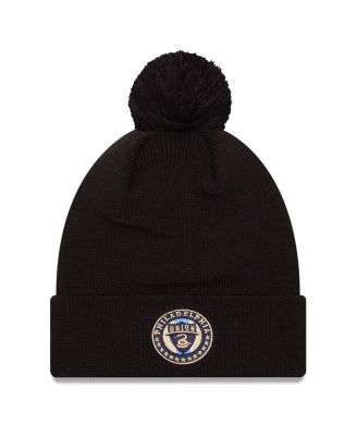 Мужская вязаная шапка New Era из черного трикотажа Philadelphia Union с застежкой на крючок и помпоном