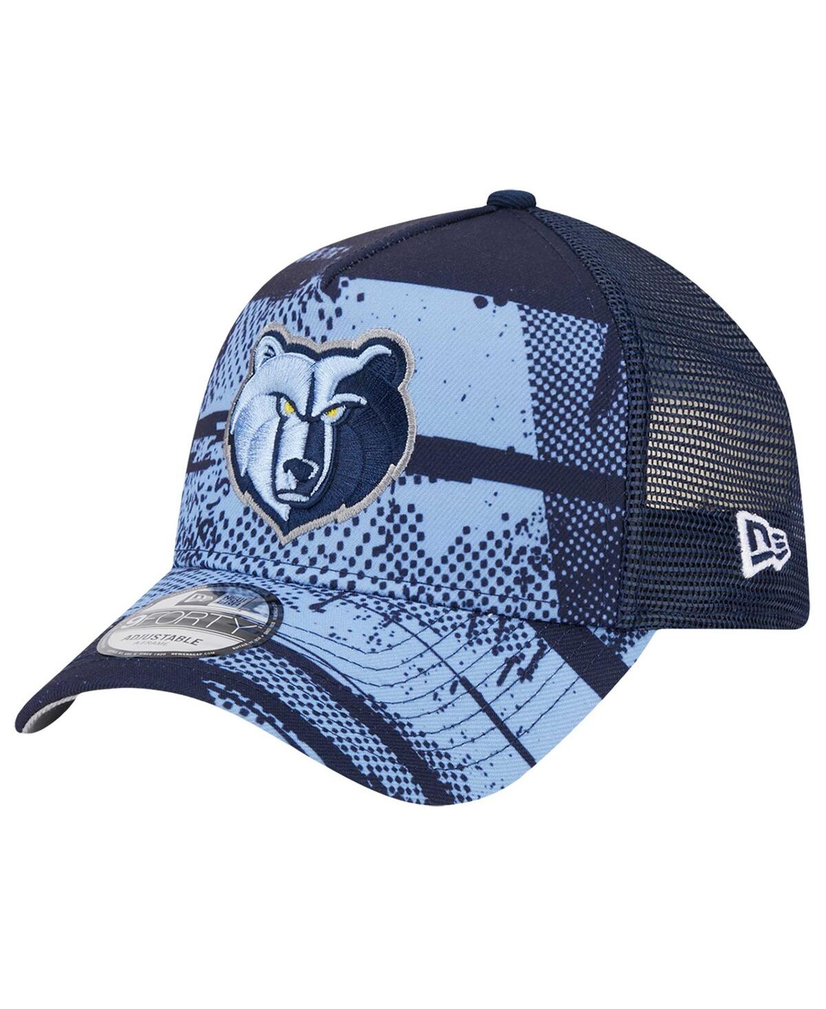 NEW ERA MEN'S NAVY/LIGHT BLUE MEMPHIS GRIZZLIES TIP OFF A-FRAME TRUCKER 9FORTY ADJUSTABLE HAT 
