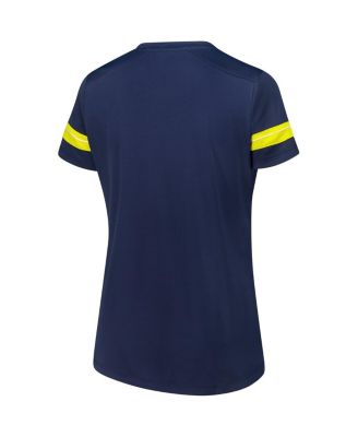 Women's Navy Michigan Wolverines Plus Size Overtime Readiness Lace-Up T-Shirt