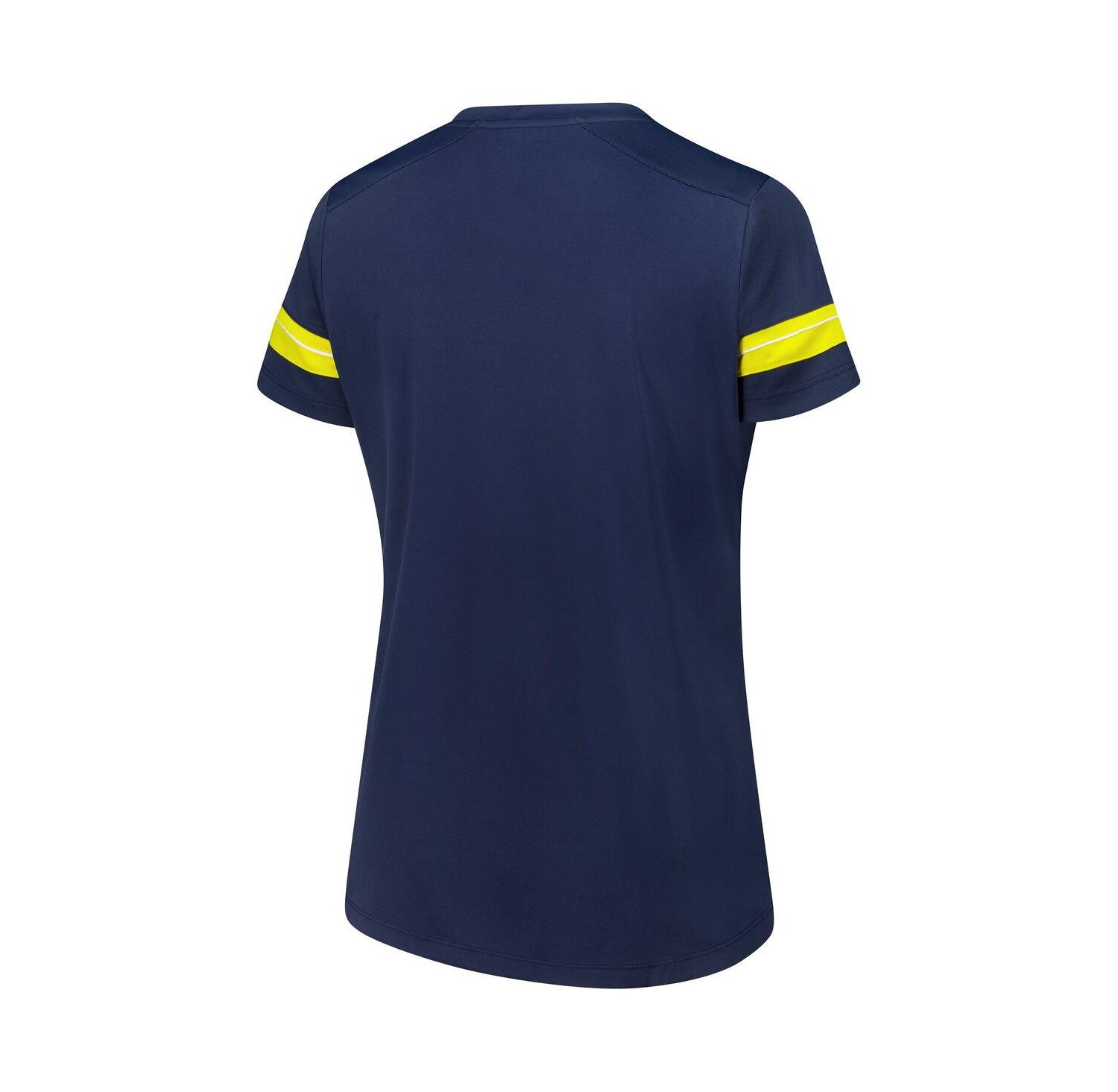 Women's Navy Michigan Wolverines Plus Size Overtime Readiness Lace-Up T-Shirt