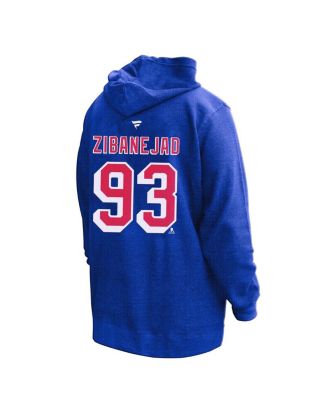 Профиль Женский пуловер с капюшоном Mika Zibanejad Blue New York Rangers, большой размер, название и номер, утепленный