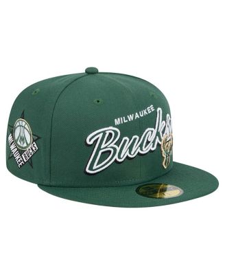 New Era - Men's Hunter Green Milwaukee Bucks Sport Night Script Sided 59FIFTY Fitted Hat