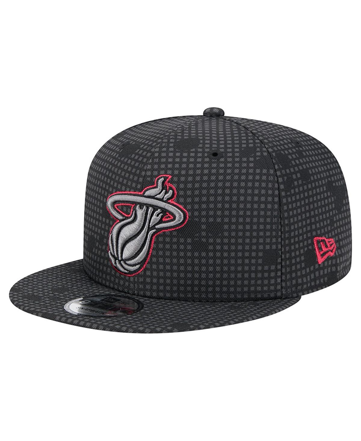 NEW ERA MEN'S BLACK MIAMI HEAT MIDNIGHT INK POP OUTLINE 9FIFTY SNAPBACK HAT 