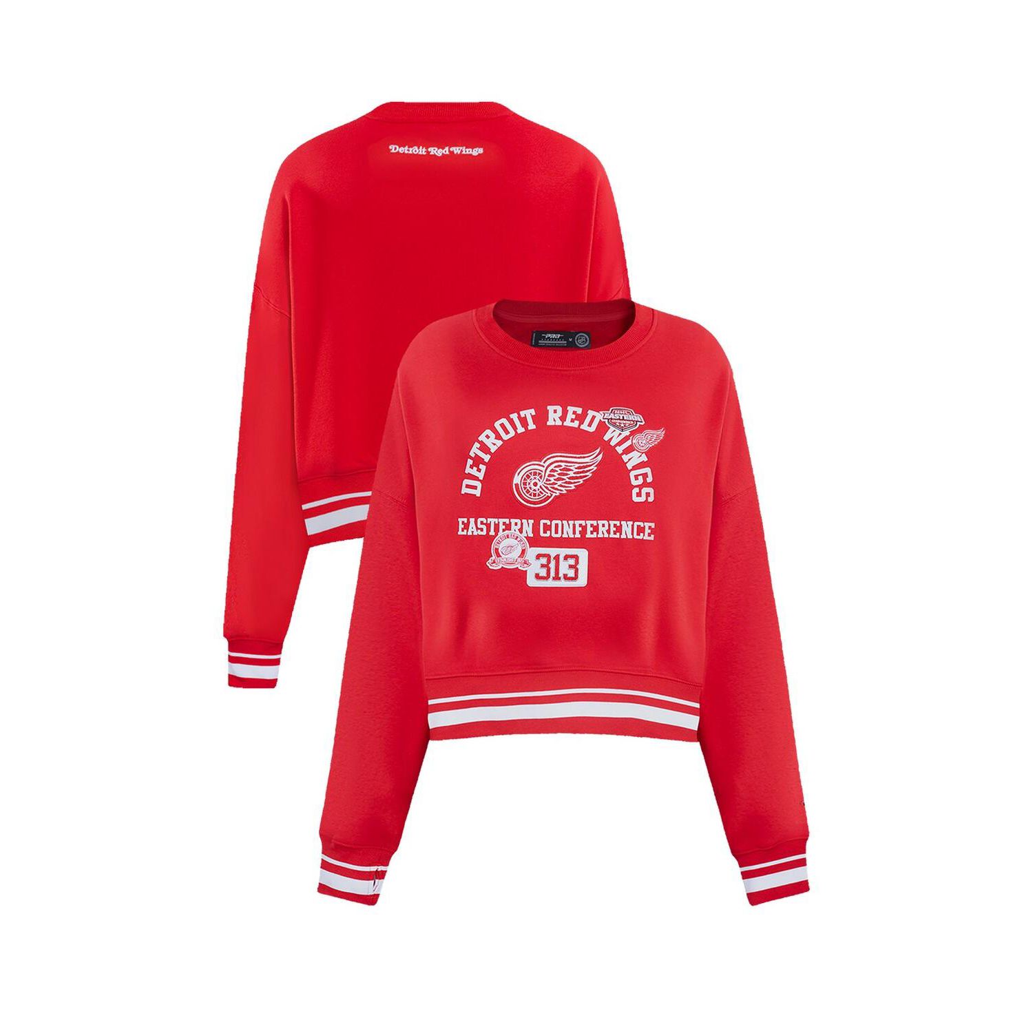 Women's Red Detroit Red Wings Area Code Cropped Pullover Sweatshirt