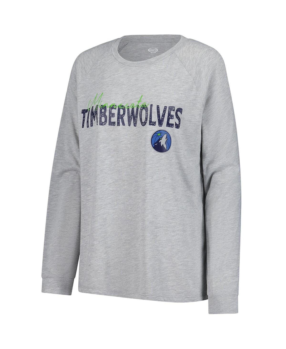 Concepts Sport Women's 2-piece Minnesota Timberwolves Petition Long Sleeve Top And Shorts Set In Navy,gray