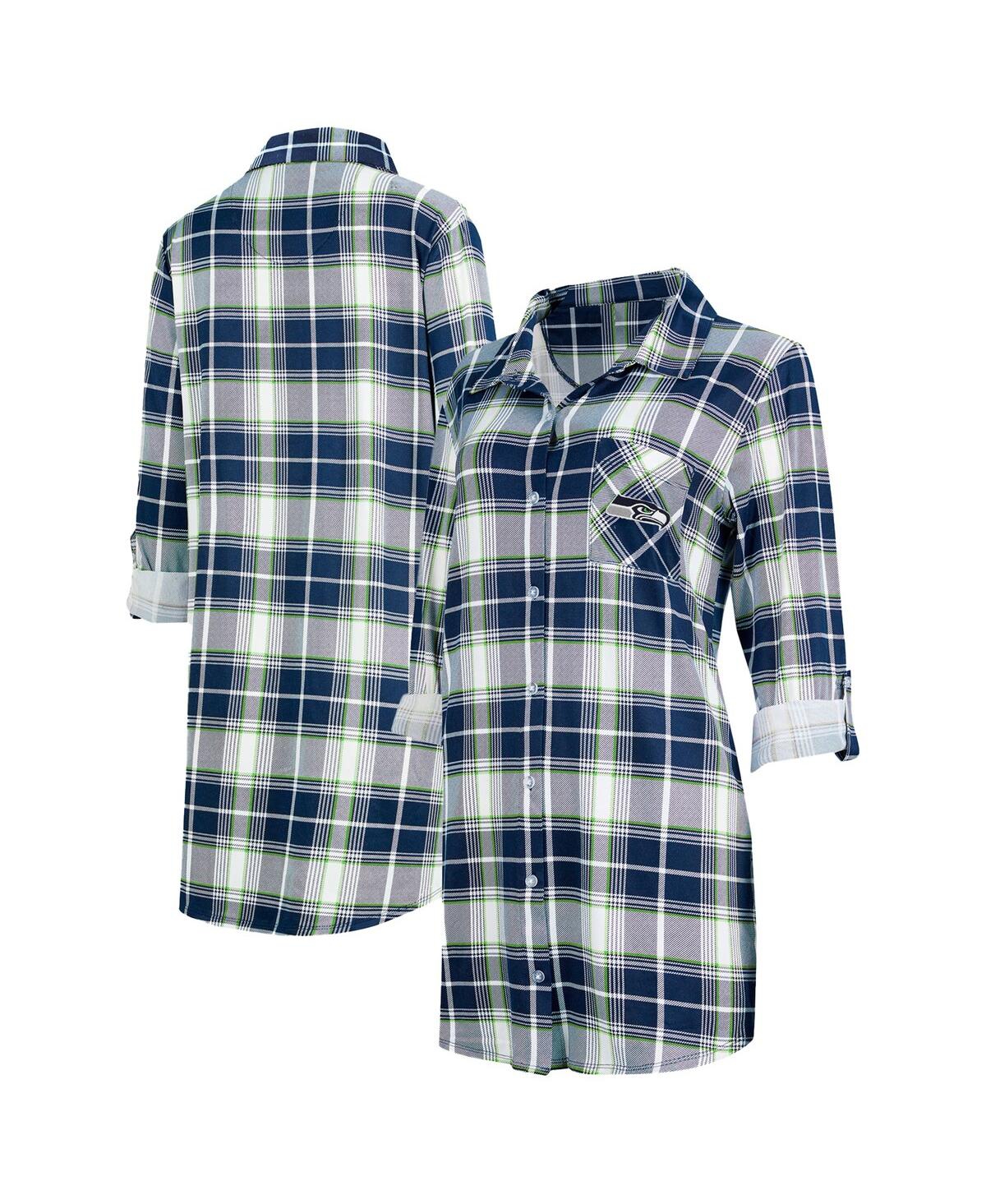 Women's College Navy Seattle Seahawks Ashford Plaid Knit Nightshirt - College Navy