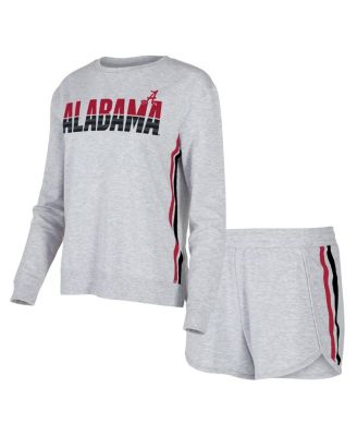 Женский комплект для сна Concepts Sport из серой футболки Alabama Crimson Tide Cedar с длинными рукавами и шортами из трех частей