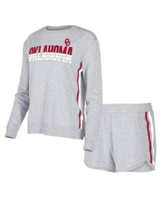 Женский комплект для сна Concepts Sport из серой трехслойной футболки Oklahoma Sooners Cedar с длинным рукавом и шортами