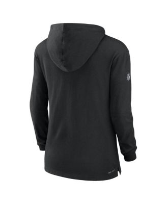 Женская черная футболка Nike Las Vegas Raiders Sideline Performance с длинным рукавом и толстовкой с капюшоном