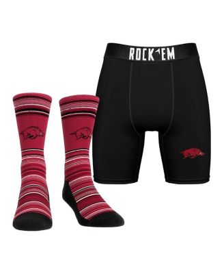 Rock 'Em - Rock Em Socks Men's  Arkansas Razorbacks Primary Crew Socks Boxer Briefs Combo Pack