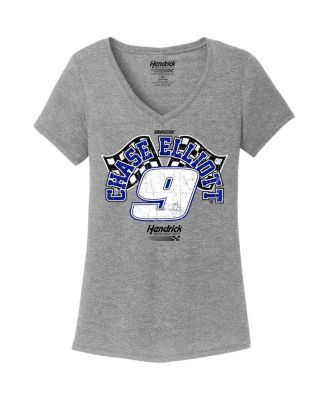 Women's Heather Gray Chase Elliott Name Number V-Neck T-Shirt