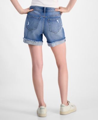 Juniors Mid Rise Frayed Cuff Shorts