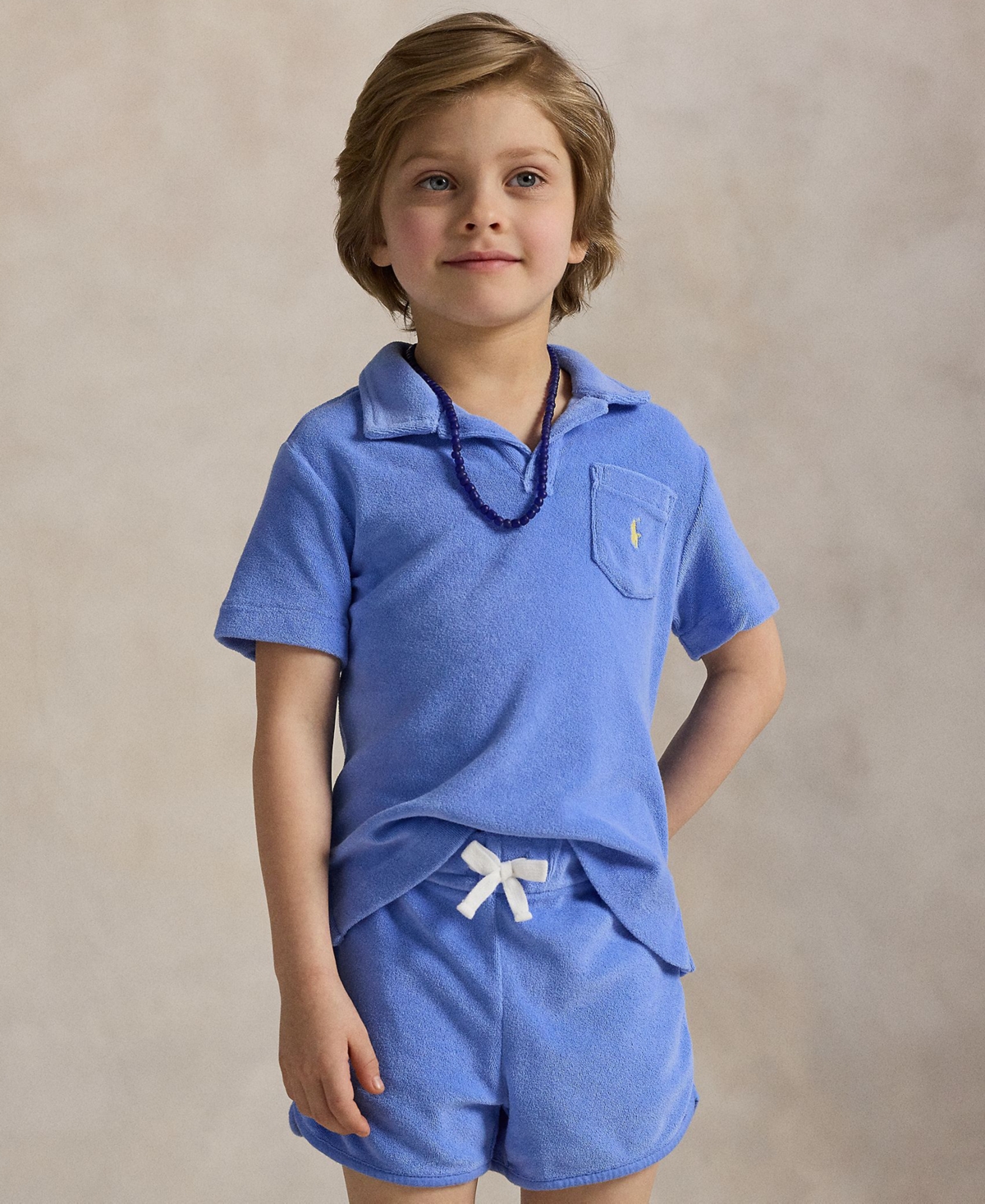 Polo Ralph Lauren Toddler And Little Boys Terry Polo Shirt And Short Set In Harbor Island Blue