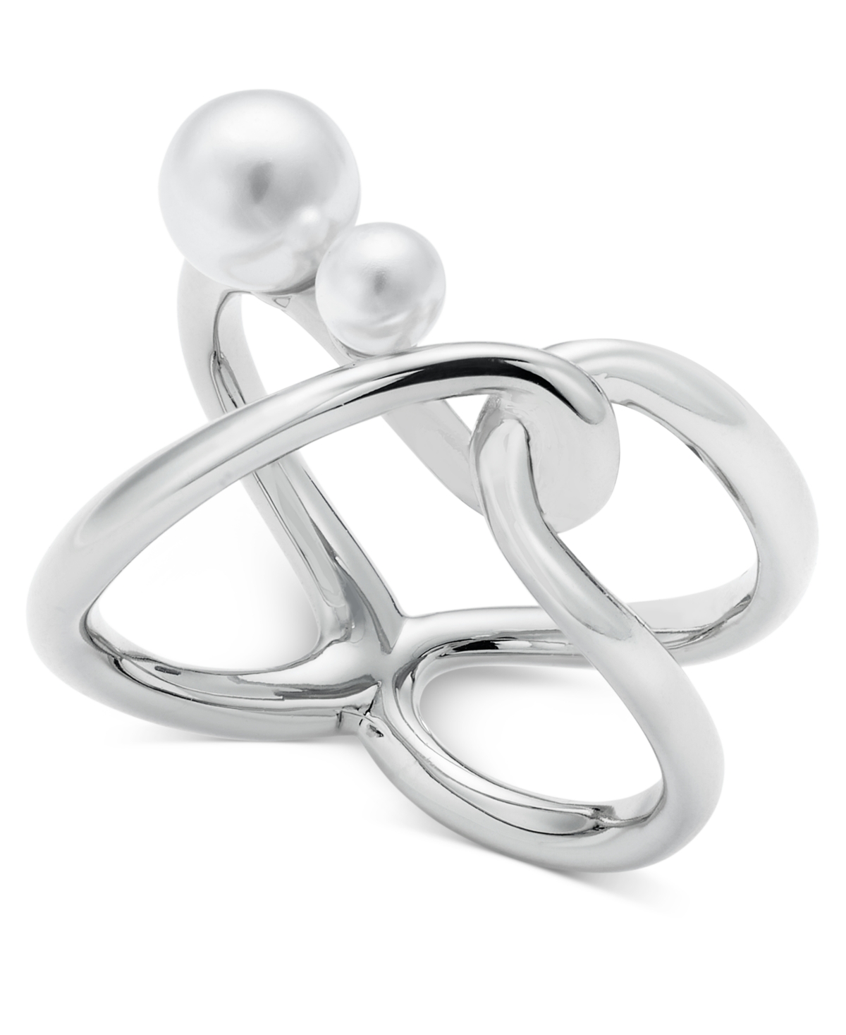 Silver-Tone Imitation Pearl Openwork Statement Ring, Exclusively at Macy's - White