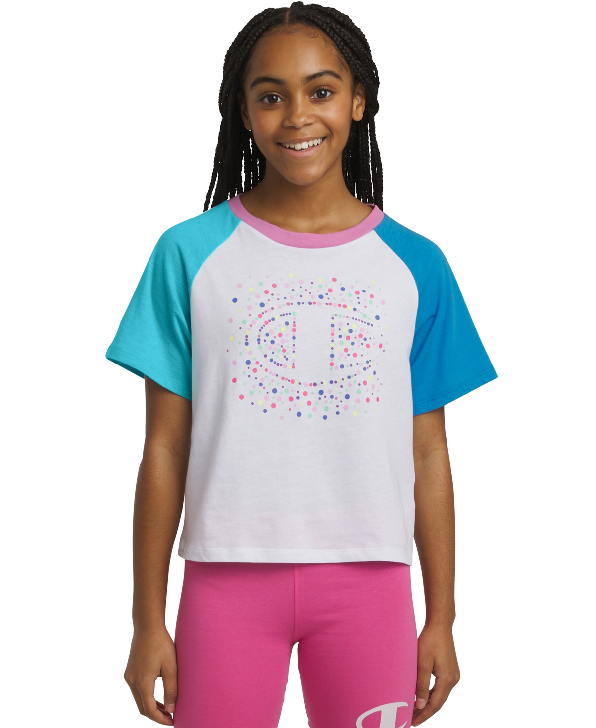 Champion Big Girls Meet And Greet Logo Graphic Colorblocked T-shirt In Bright White