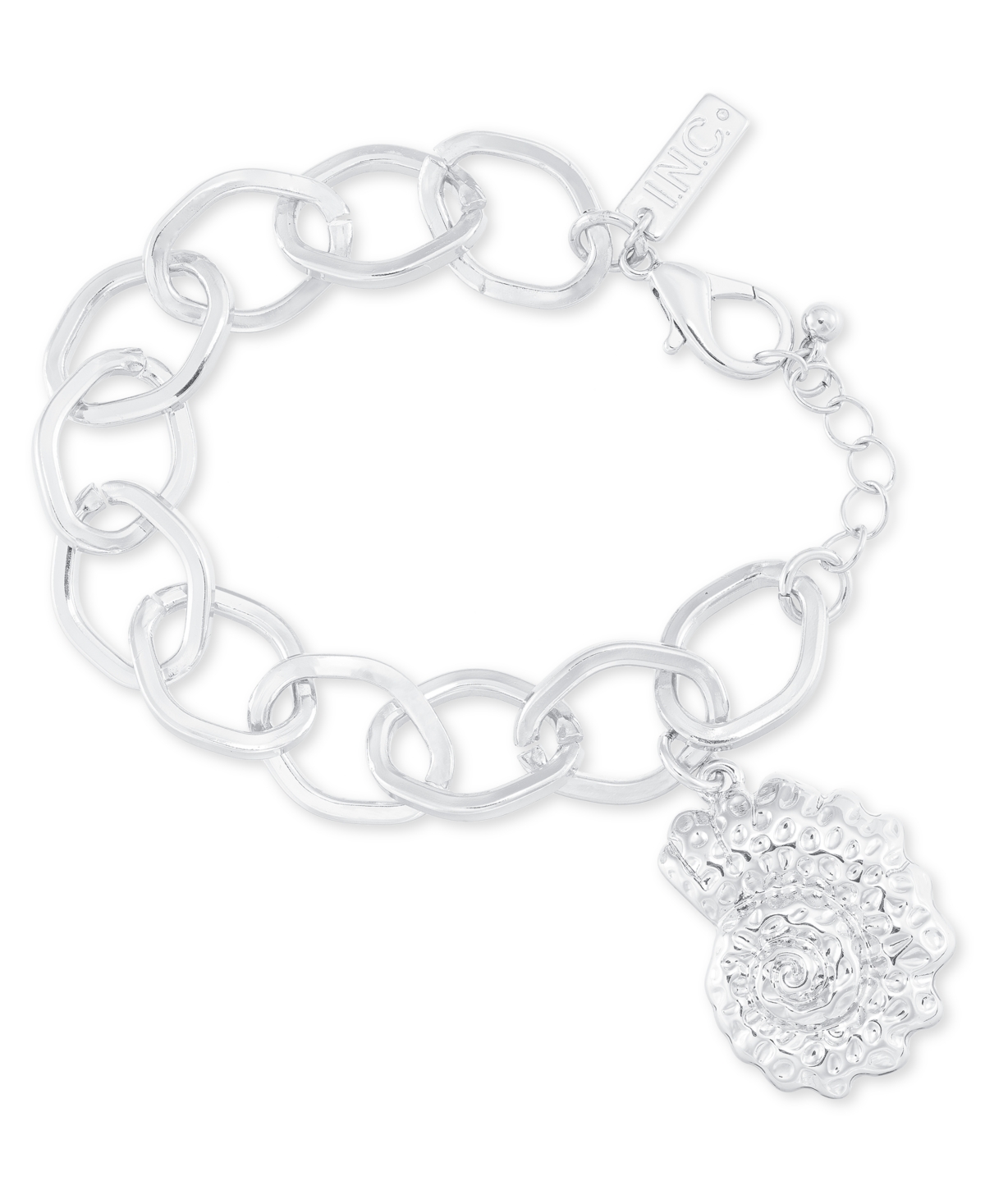 Rhodium-Plated Textured Shell Charm Link Bracelet, Exclusively at Macy's - Grey
