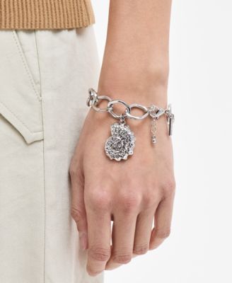 INC International Concepts Rhodium-Plated Textured Shell Charm Link Bracelet Exclusively at Macys 4490₽