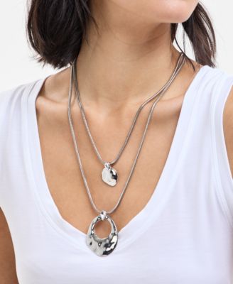 INC International Concepts Rhodium-Plated Crystal Sculptural Layered Pendant Necklace 19-14 3 extender Exclusively at Macys 5990₽