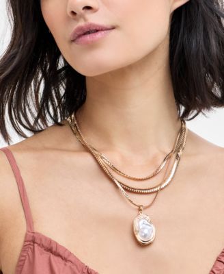 INC International Concepts Gold-Tone Imitation Pearl Layered Pendant Necklace 16-14 3 extender Exclusively at Macys 7590₽