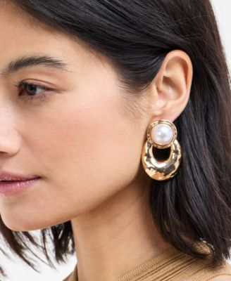 INC International Concepts Gold-Tone Imitation Pearl Sculptural Drop Earrings Exclusively at Macys 4490₽