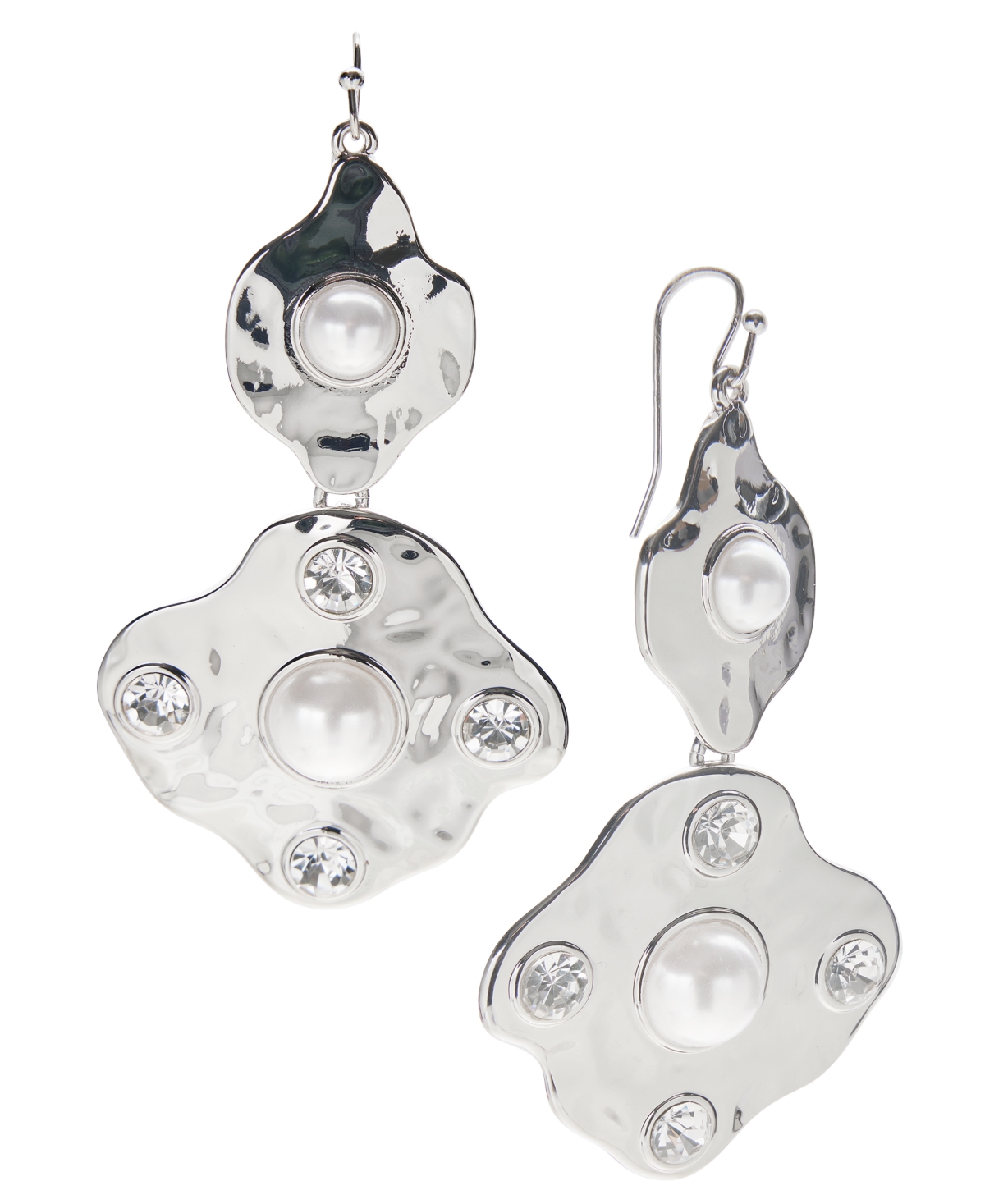 Rhodium-Plated Pave & imitation Pearl Statement Earrings, Exclusively at Macy's - White