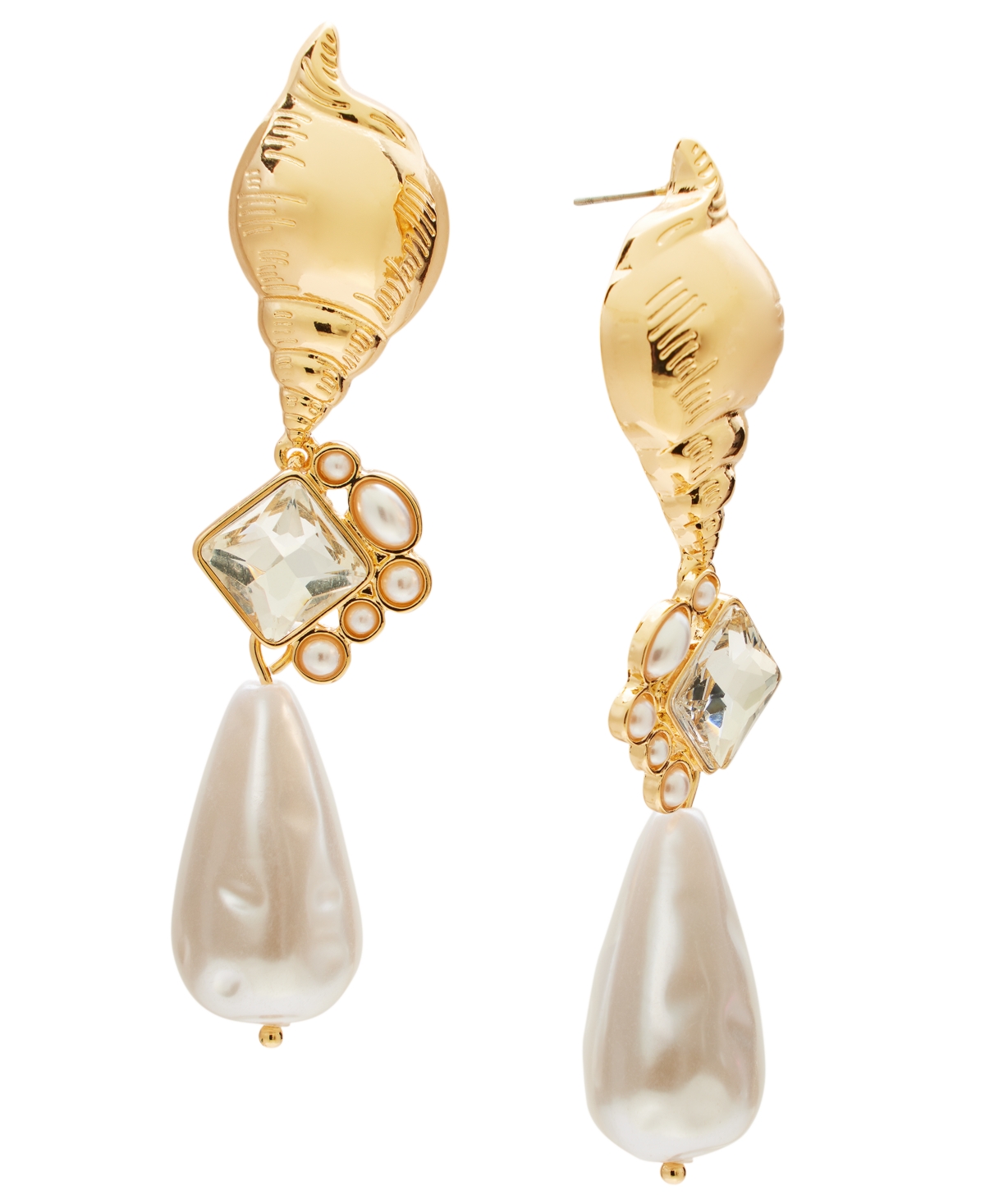Gold-Tone Crystal & Imitation Pearl Shell Linear Drop Earrings, Exclusively at Macy's - Yellow