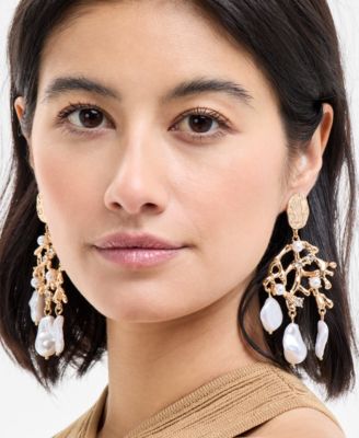 INC International Concepts Gold-Tone Crystal - Imitation Pearl Reef Statement Earrings Exclusively at Macys 5990₽