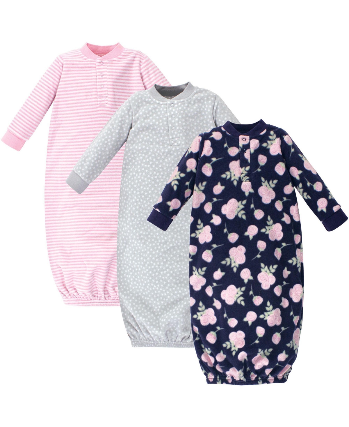 Hudson Baby Girls Fleece Long-Sleeve Gowns 3pk, Navy Rose, 0-6 Months
