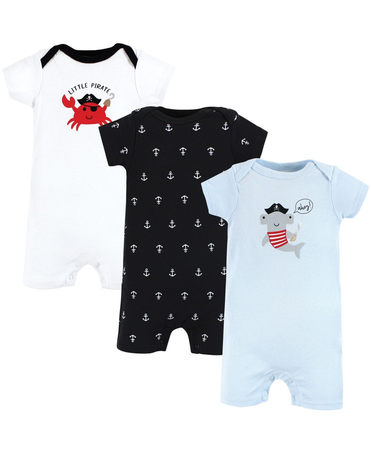 Hudson Baby Boys Cotton Rompers, Pirate Shark, 9-12 Months