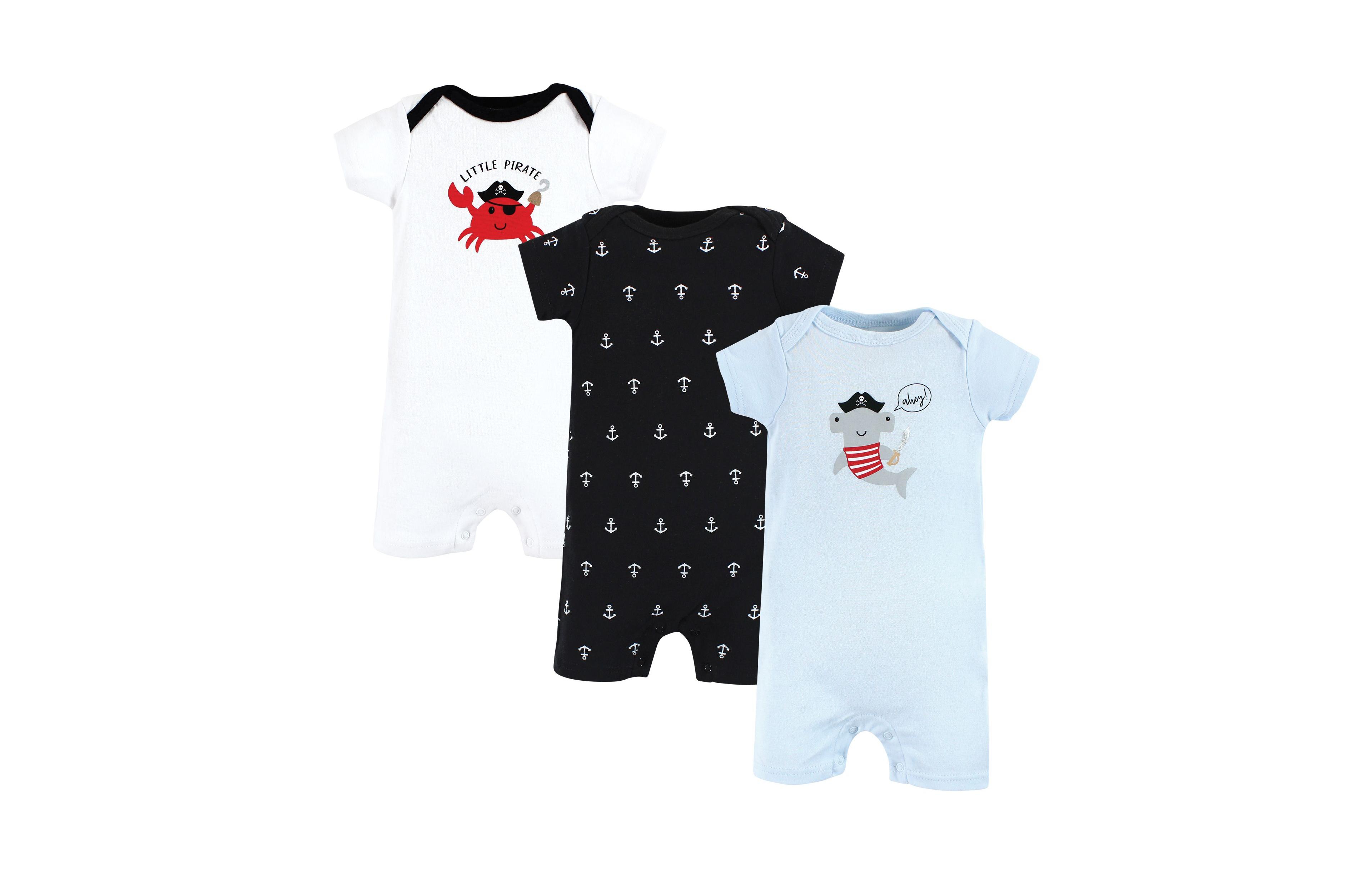 Hudson Baby Baby Boys Hudson Cotton Rompers, Pirate Shark, 9-12 Months