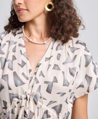 Women's Gathered Maxi Dress with Side Slits in Mosaic