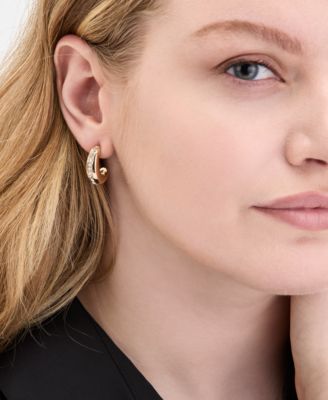 On 34th Gold-Tone Small Pavé Huggie Hoop Earrings, 0.8