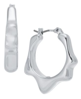 On 34th - Wavy Rhodium Hex Hoop Earrings