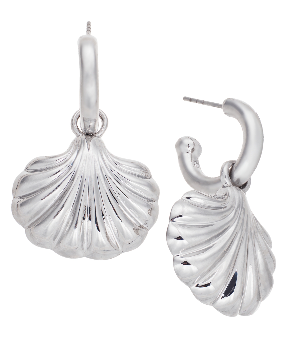 Silver-Tone Shell Charm Hoop Earrings, Exclusively at Macy's - Silver