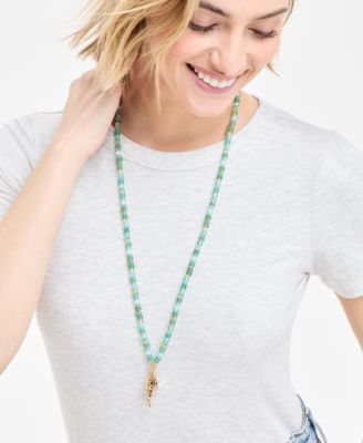 On 34th Gold-Tone Shaky Fish Mixed Bead Pendant Necklace 32 3 extender Exclusively at Macys 7590₽