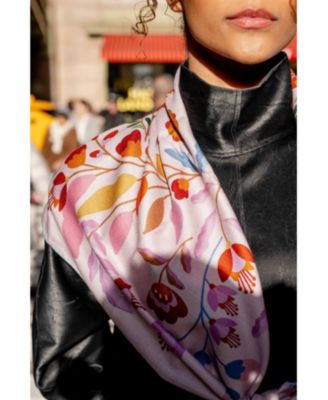 Double Sided Wool Silk Scarf Of Pink Blossom Jungle