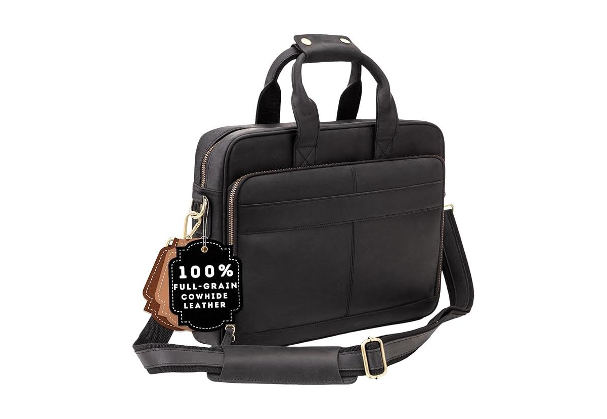Slim Leather Briefcase - Sleek & Elegant - Perfect for Daily Usage - Black