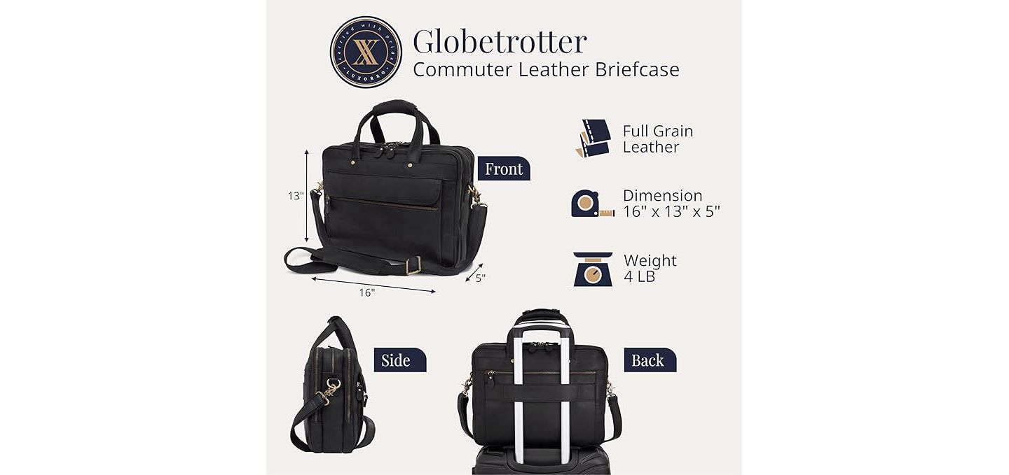 Сумка Luxorro Large Leather Briefcase - Large Capacity and Elegant - Perfect for Daily Usage, цвет: Чёрный — фото 2