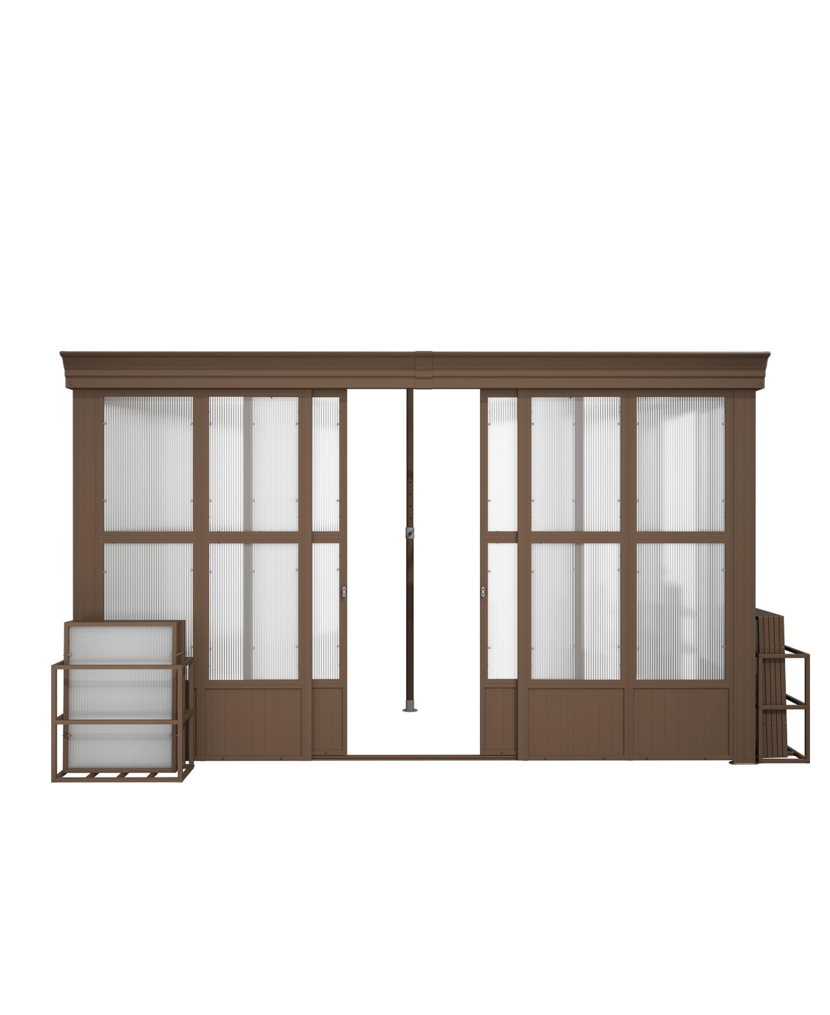 10x12FT Wall Mounted Solarium with Sloping Polycarbonate Roof - Brown