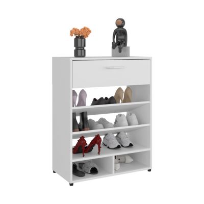 Kearns Shoe Rack, 1 Door, 4 Legs, 5 Shelves, White