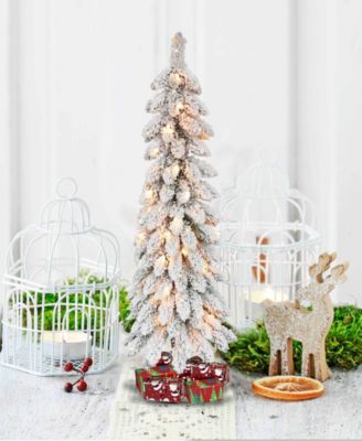 Puleo 4' Pre-Lit Flocked Alpine Pencil Artificial Christmas Tree