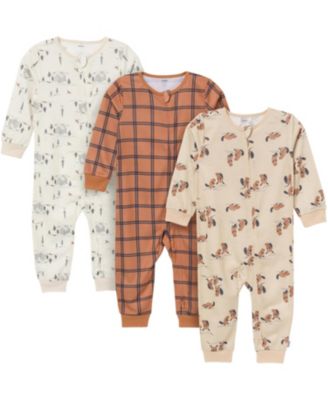 Toddler Boys Footless Pajamas with Reverse Zipper, 3-Pack