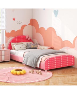 Wood Upholstered Twin Bed Platform with Slat Support