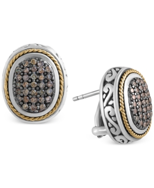 image of Effy Balissima Brown Diamond Oval Earrings (5/8 ct. t.w.) in Sterling Silver and 18k Gold
