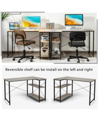 48 Inch Reversible L Shaped Computer Desk with Adjustable Shelf