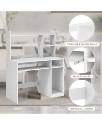 Home Office Computer Desk with Bookcase Keyboard Tray and CPU Stand