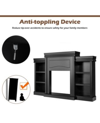 70 Inch Modern Fireplace Media Entertainment Center with Bookcase